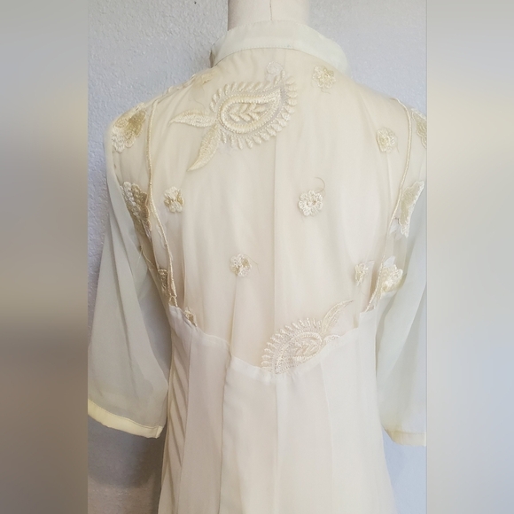 Vintage 70s Embroidered Sheer Lace Boho Chikankari Kurti Midi Maxi Dress - Picture 8 of 8